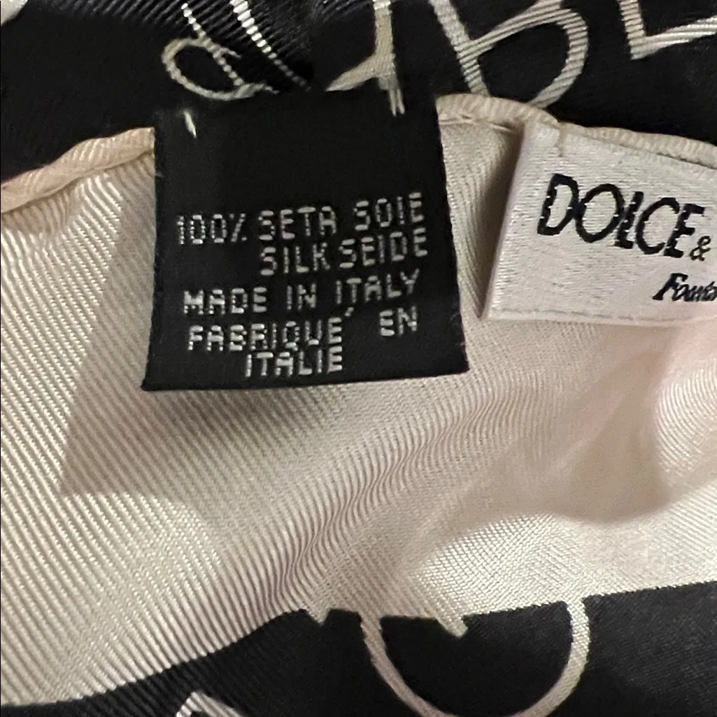 Dolce & Gabbana Black and Off White Square Silk Scarf EUC - Image 6