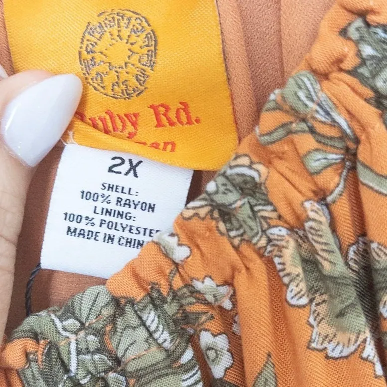 Womens Dress Size 2X Orange Green Floral Bell Sleeve Boho Cottage Prairie Fall - Image 6