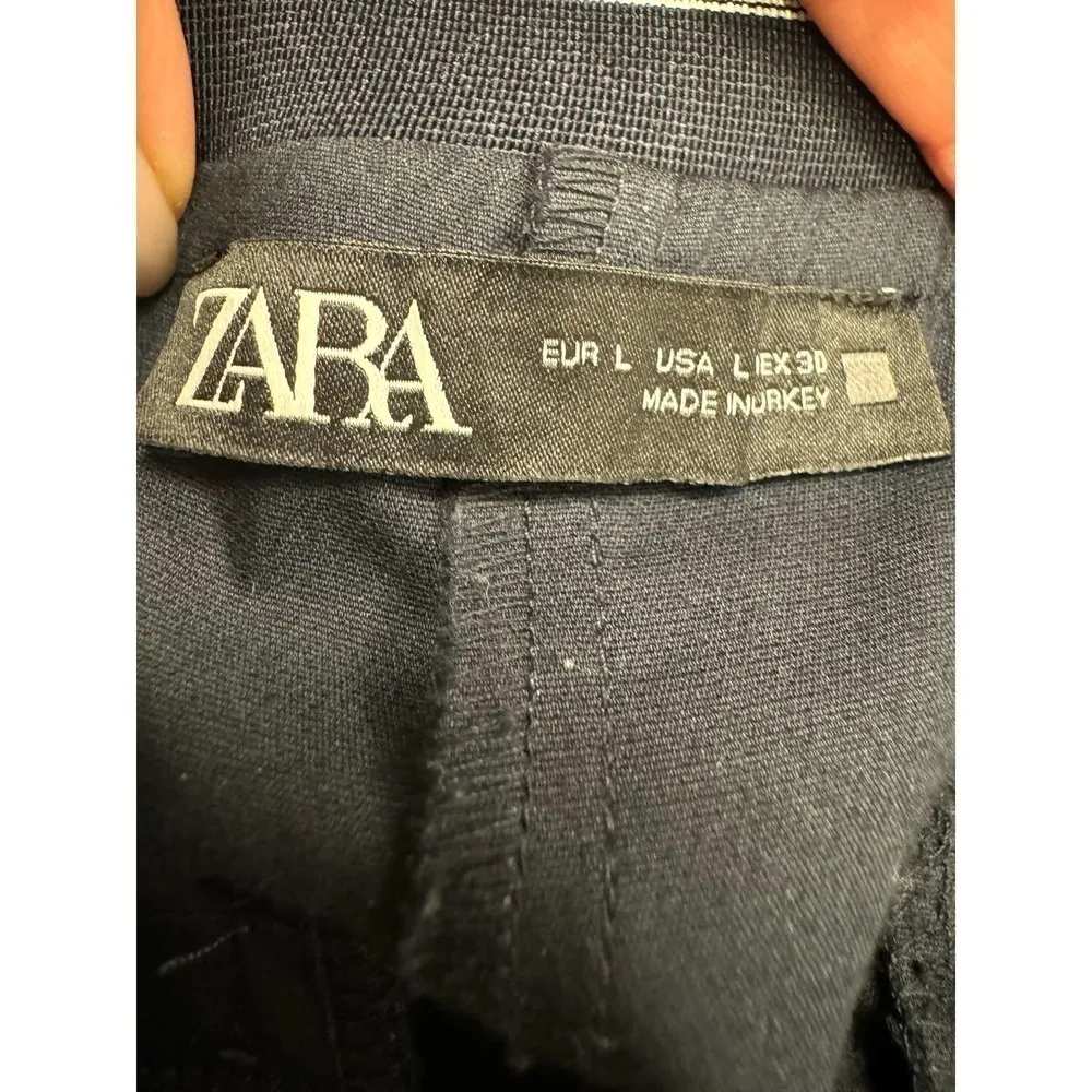 Zara Women's Navy Cotton Blend Dress Pants Size Large Elastic Waist - Image 5