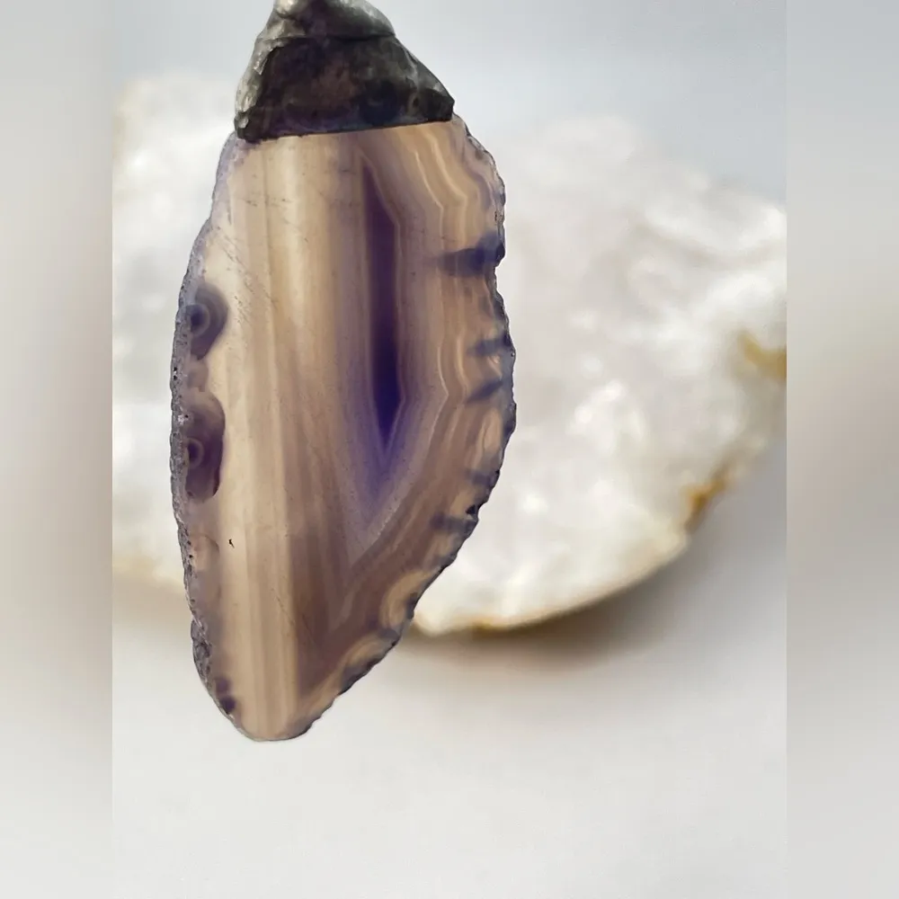 Brazilian Agate Slice Geode Pendant & Black Faux Leather Cord. New handmade - Image 2