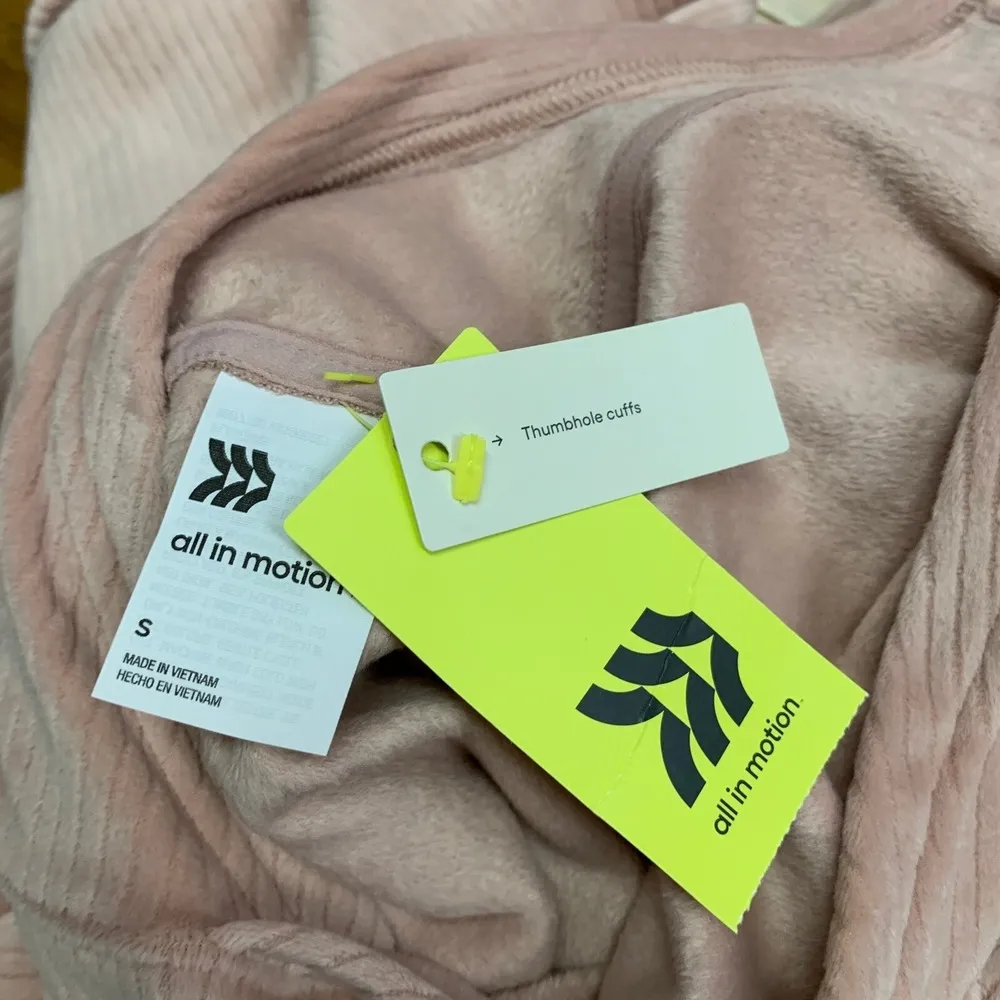 All in Motion Velour Rib Hoodie Women Small Pink Thumb Hole Cuffs Athleisure Top - Image 5