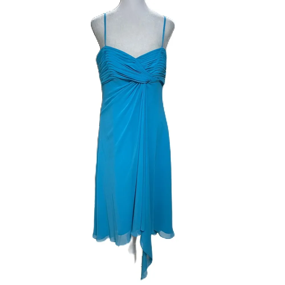Blue Chiffon Midi Dress w Zip Garment Bag Style: F12284 Size 12 - Image 5