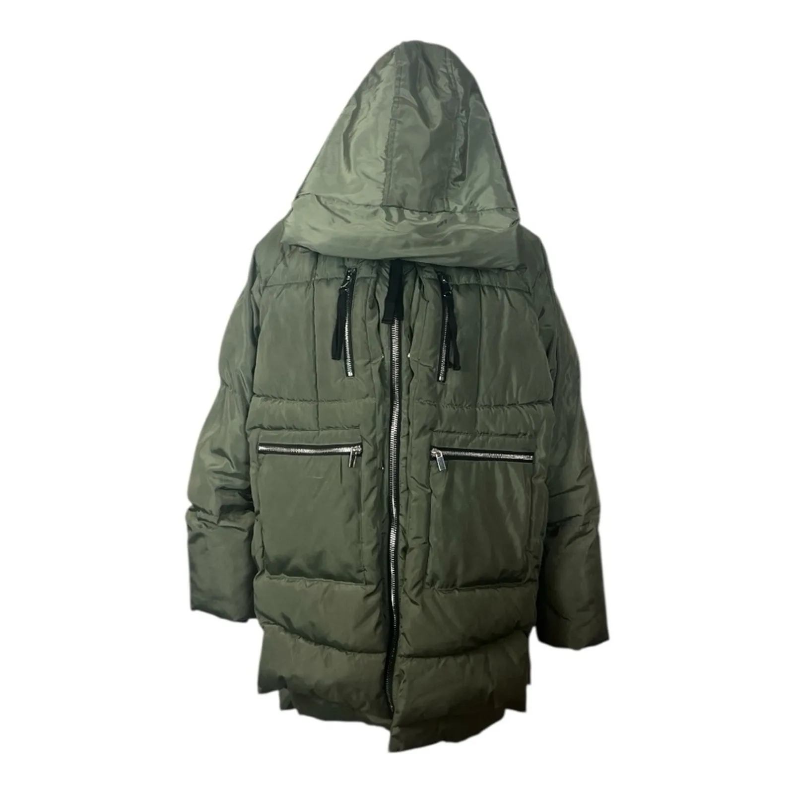 Avec Les Filles Winter Coat Puffer Zip Pockets Olive Green Women’s Size Medium - Image 6