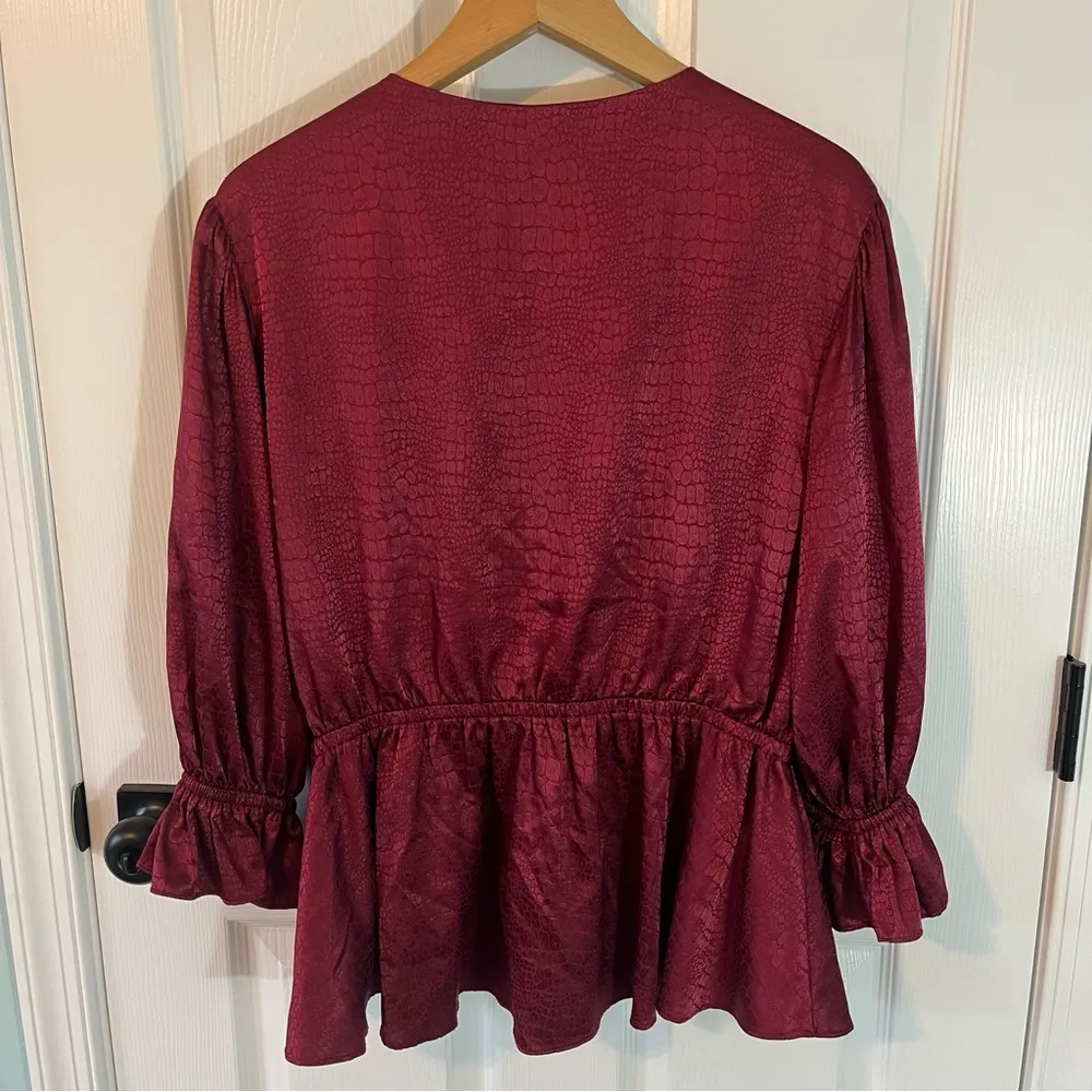 Hutch Reeves satin top size 0X Merlot burgundy maroon peasant Anthropologie - Image 8