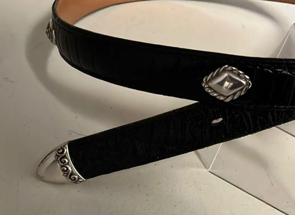 Brighton vintage 1996 Black Leather Belt with Silver Accents - Image 3