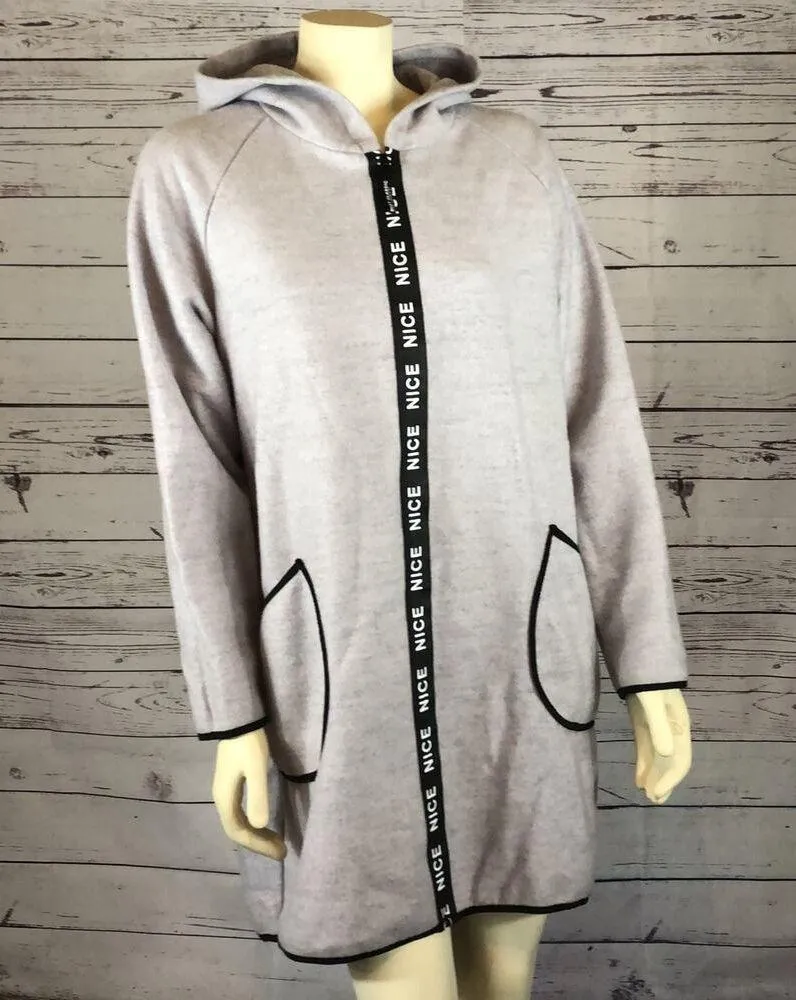 Millen charm Burgundy" free cut with a zipper with a hood gray size medium - Image 3