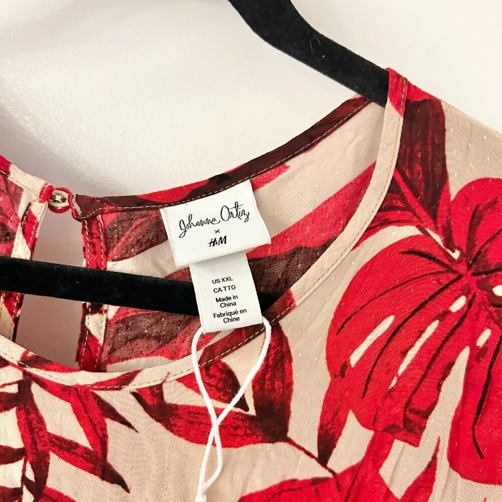 Johanna Ortiz x H&M Red Palm Print Flounced Dress Size XXL NWOT BLOGGER FAVORITE - Image 6