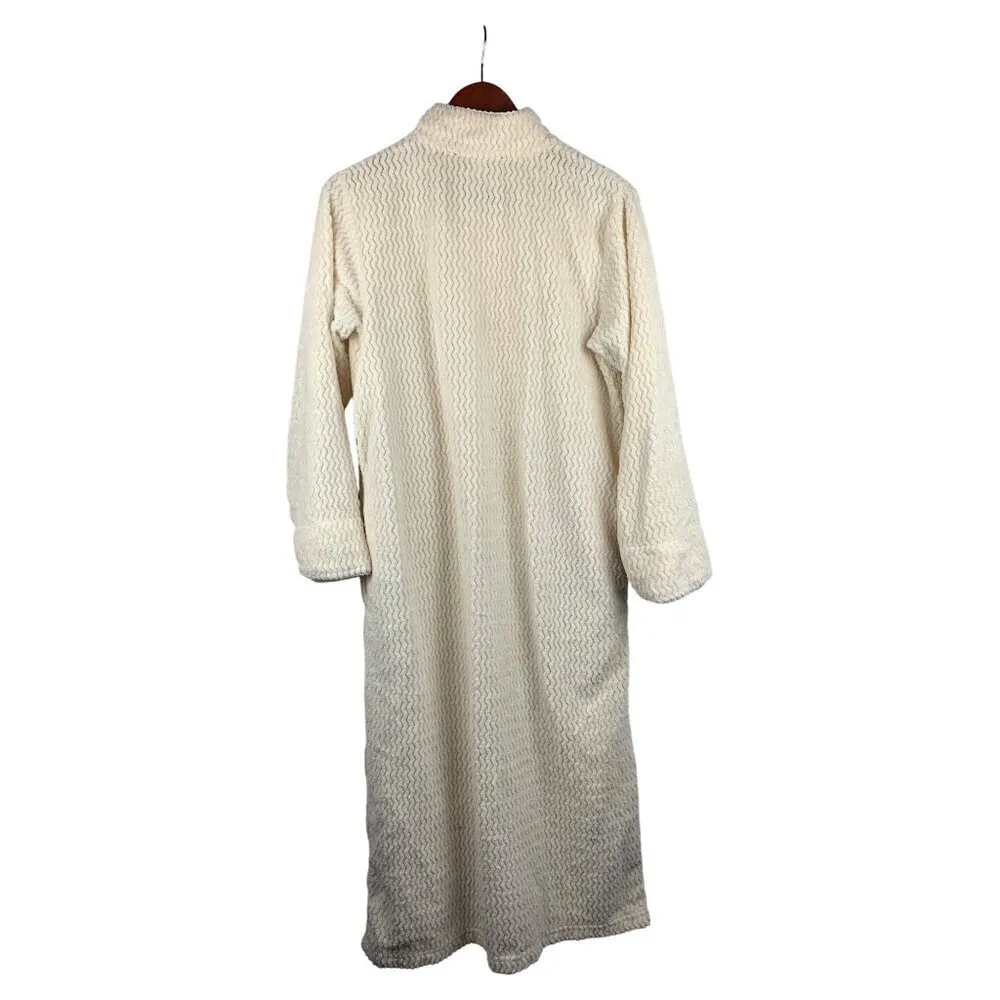 Stan Herman XS Cream Full Zip Long Robe With Textured Pattern - Image 4
