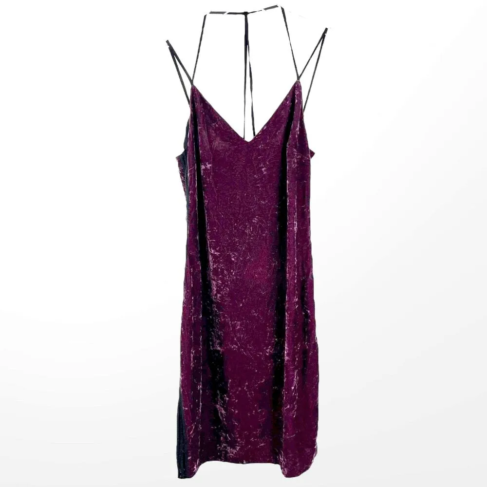 SPLENDID Purple Black VNeck Crushed Velvet Cami Dress - Image 15