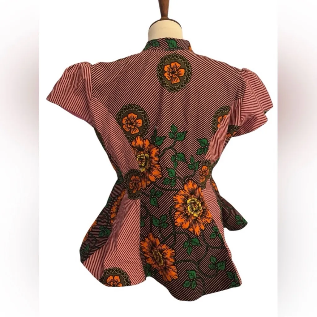 Ankara Short Sleeve Vibrant Multicolor Handmade Peplum Top size Large - Image 6