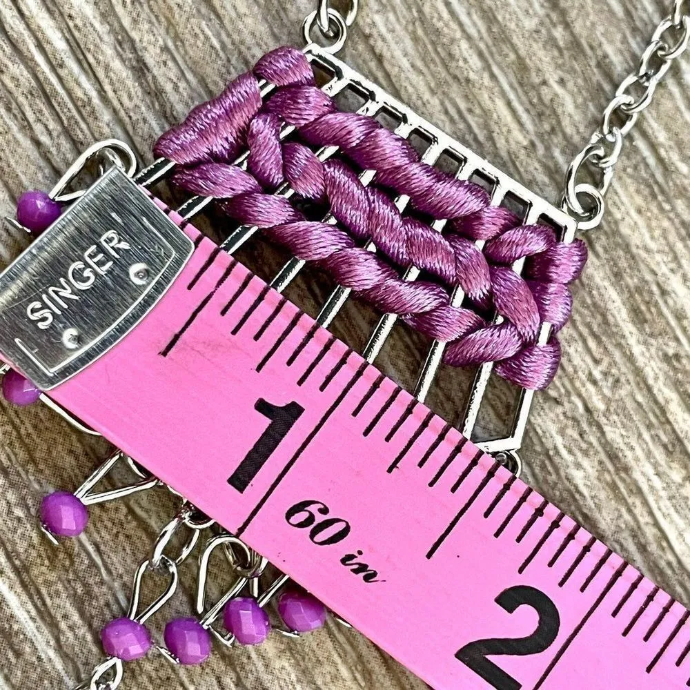 Long silver tone and pink bead tassel pendant necklace - Image 11