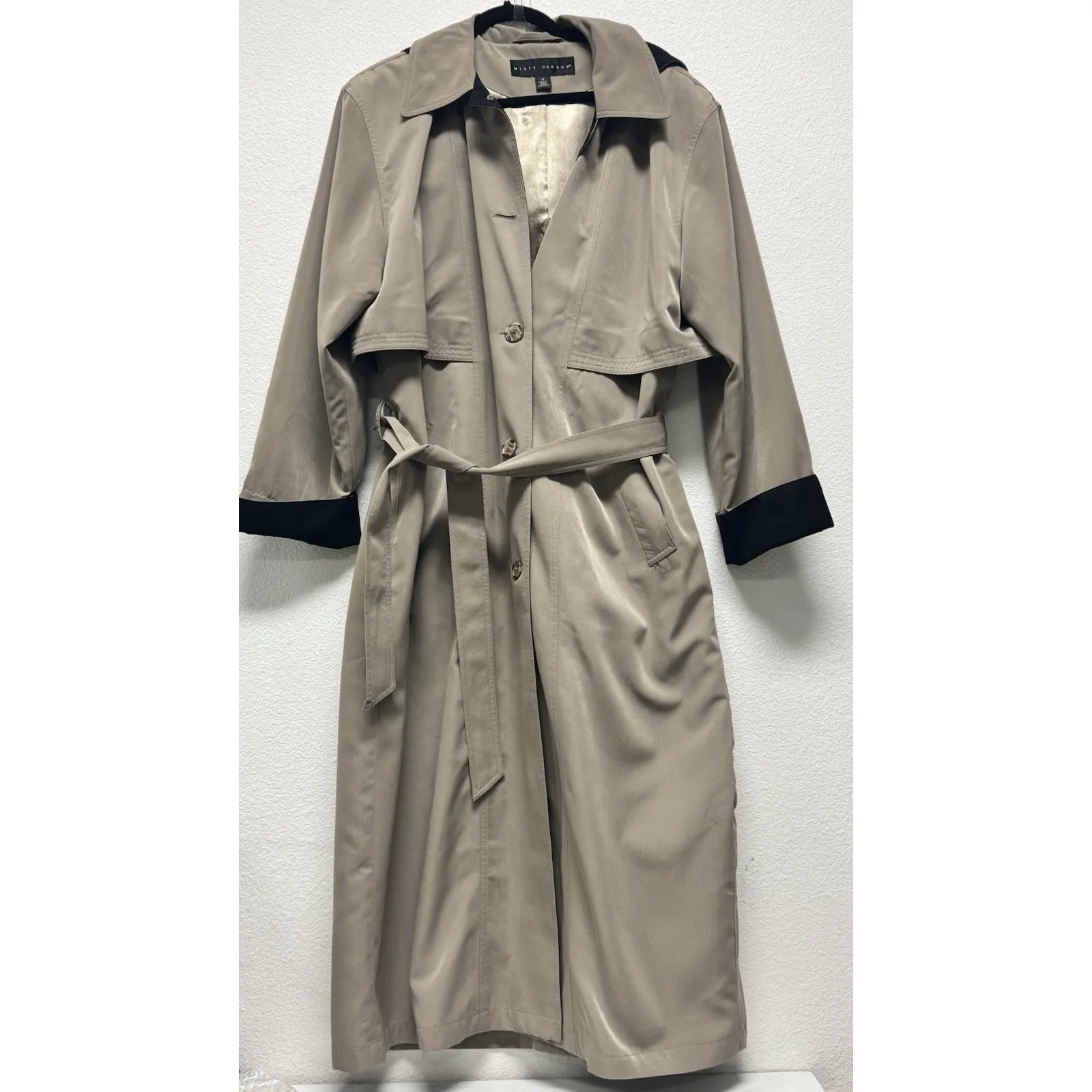 Misty Harbor Beige Khaki Trench Coat Women's 14 XL Removable Hooded Belt Vintage Tan Size 14P - Image 2