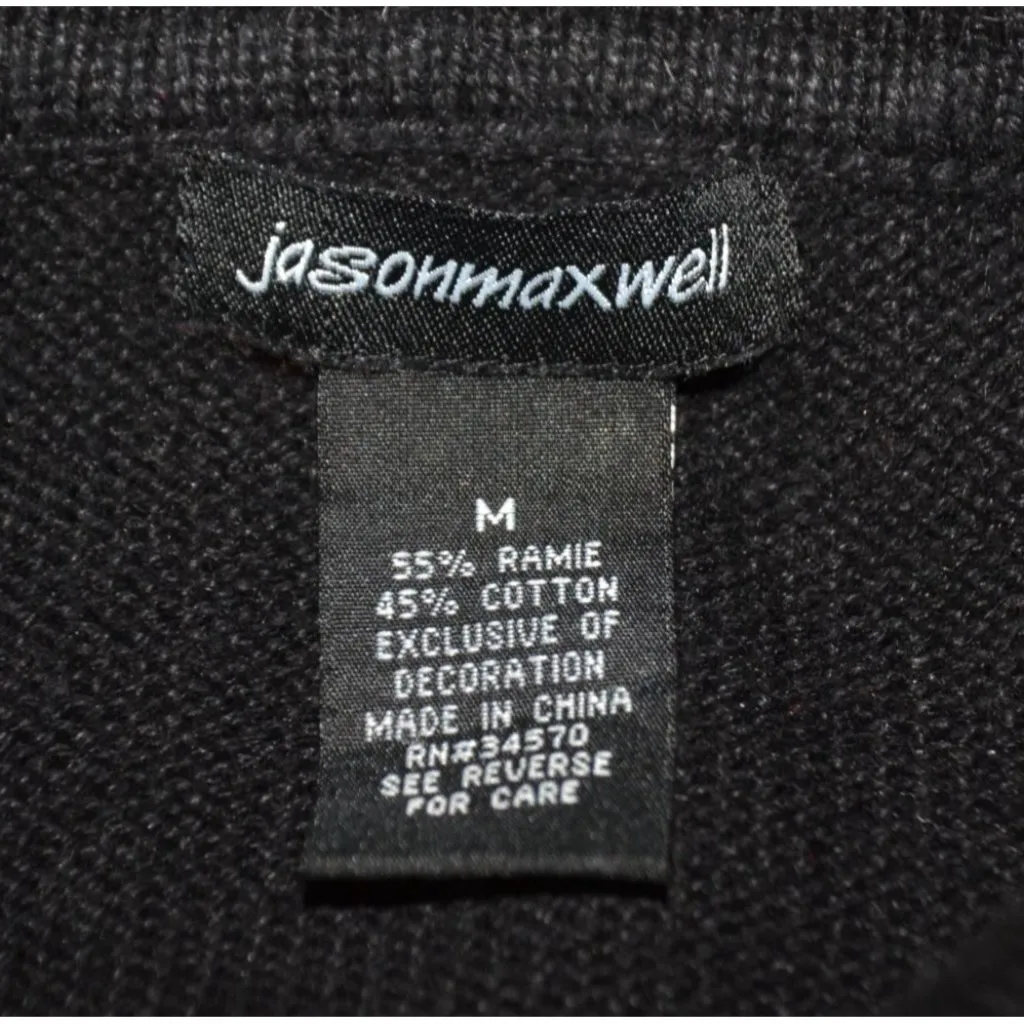 Jason Maxwell M Black Full Zip Christmas Cardigan Sweater Sequin Cardinal Birds - Image 9