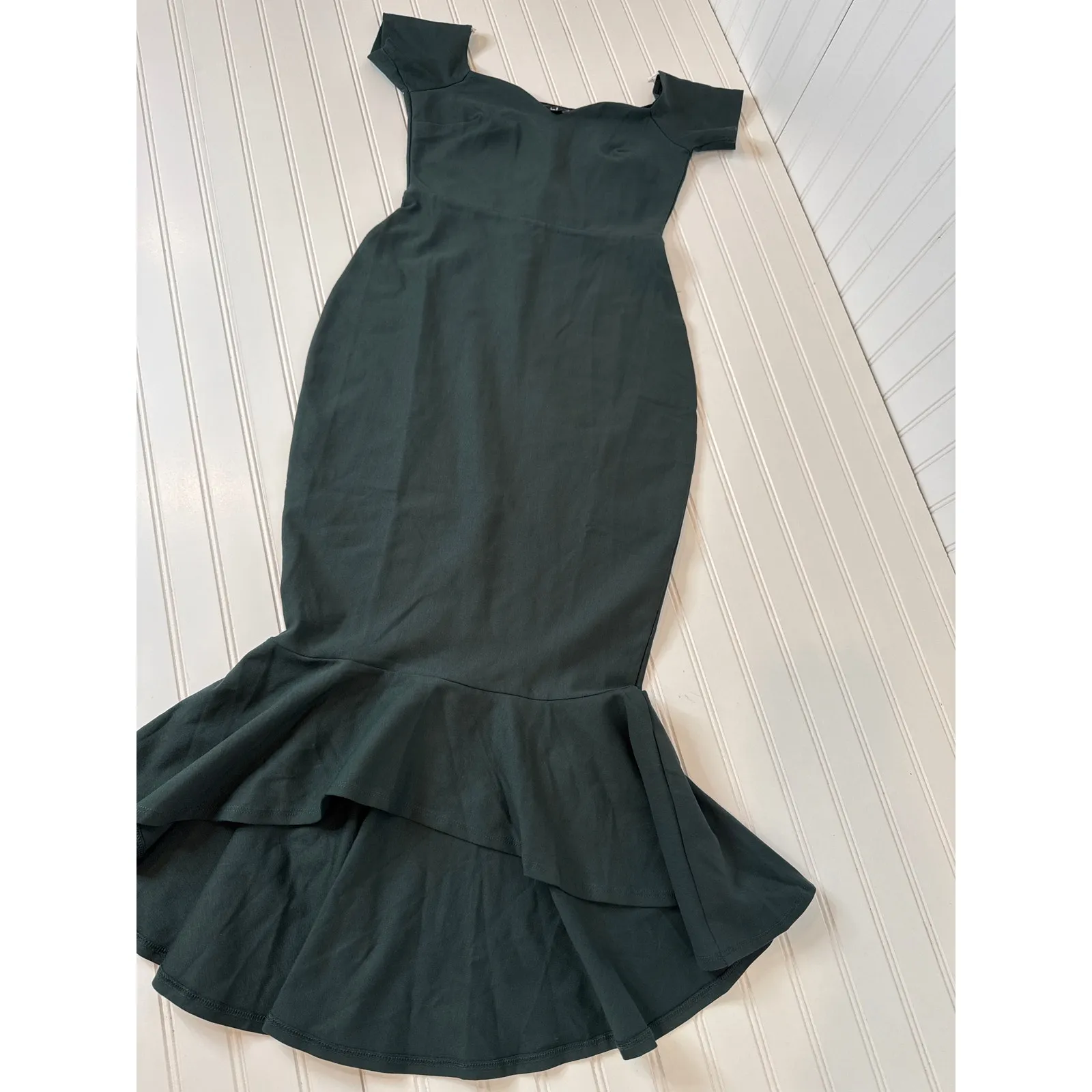 NWOT Lulus How Much I Care Dark Green Off-the-Shoulder Midi Dress Mermaid Size S - Image 2