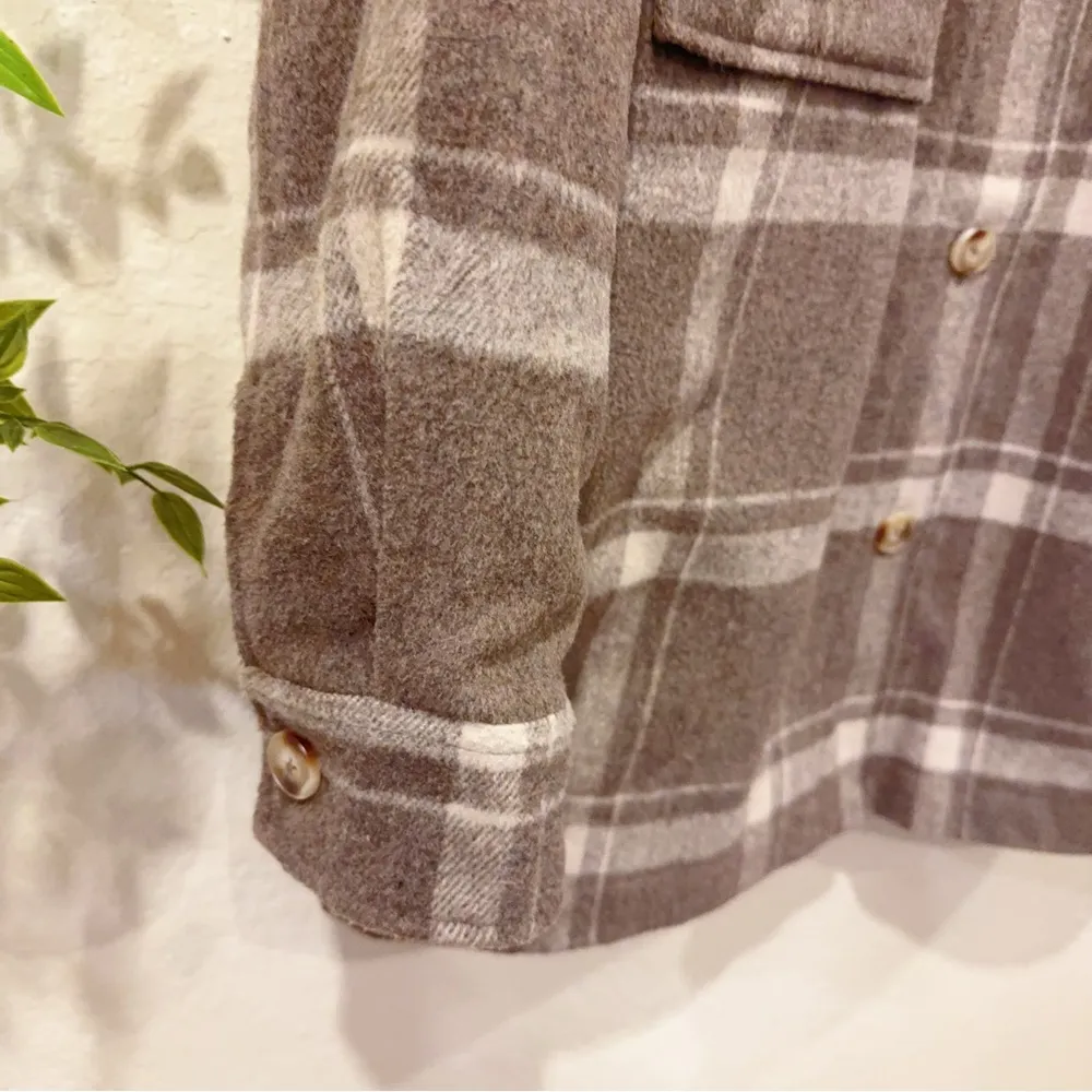 NIA Topanga Plaid Flannel Sherpa Lined Jacket Shacket in Truffle NWT Small Brown - Image 5