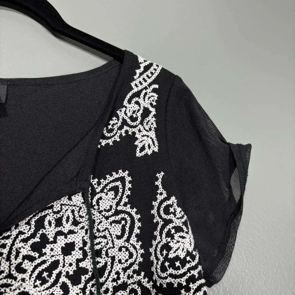 INC Women's Black & White Boho Chic Embroidered Front Top - Image 2