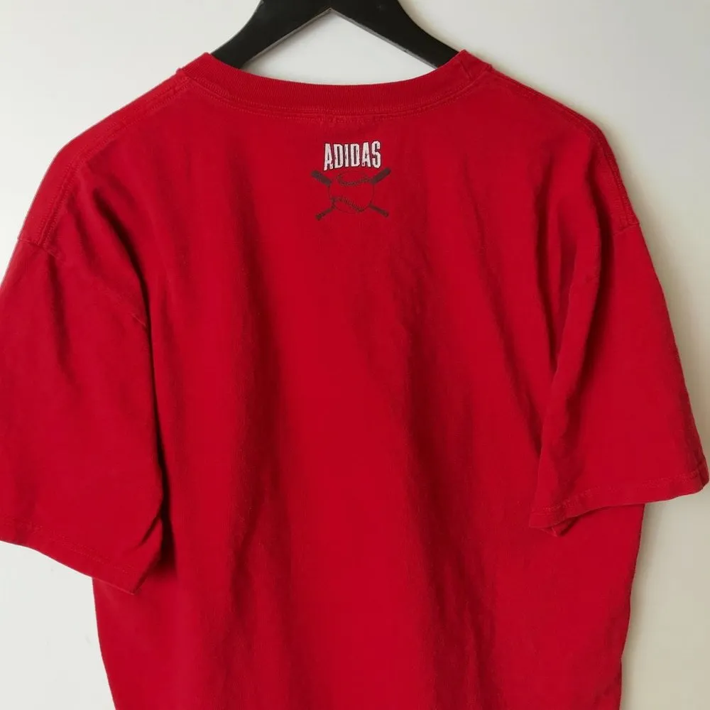 Vintage Adidas Baseball T Shirt Crossed Bat Ball Field Game Logo Red Large L - Image 14