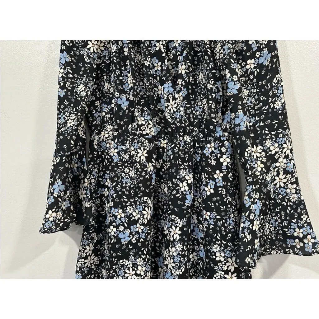 Parker Floral Bow Navy Bell Sleeve Dress Small S - Image 2