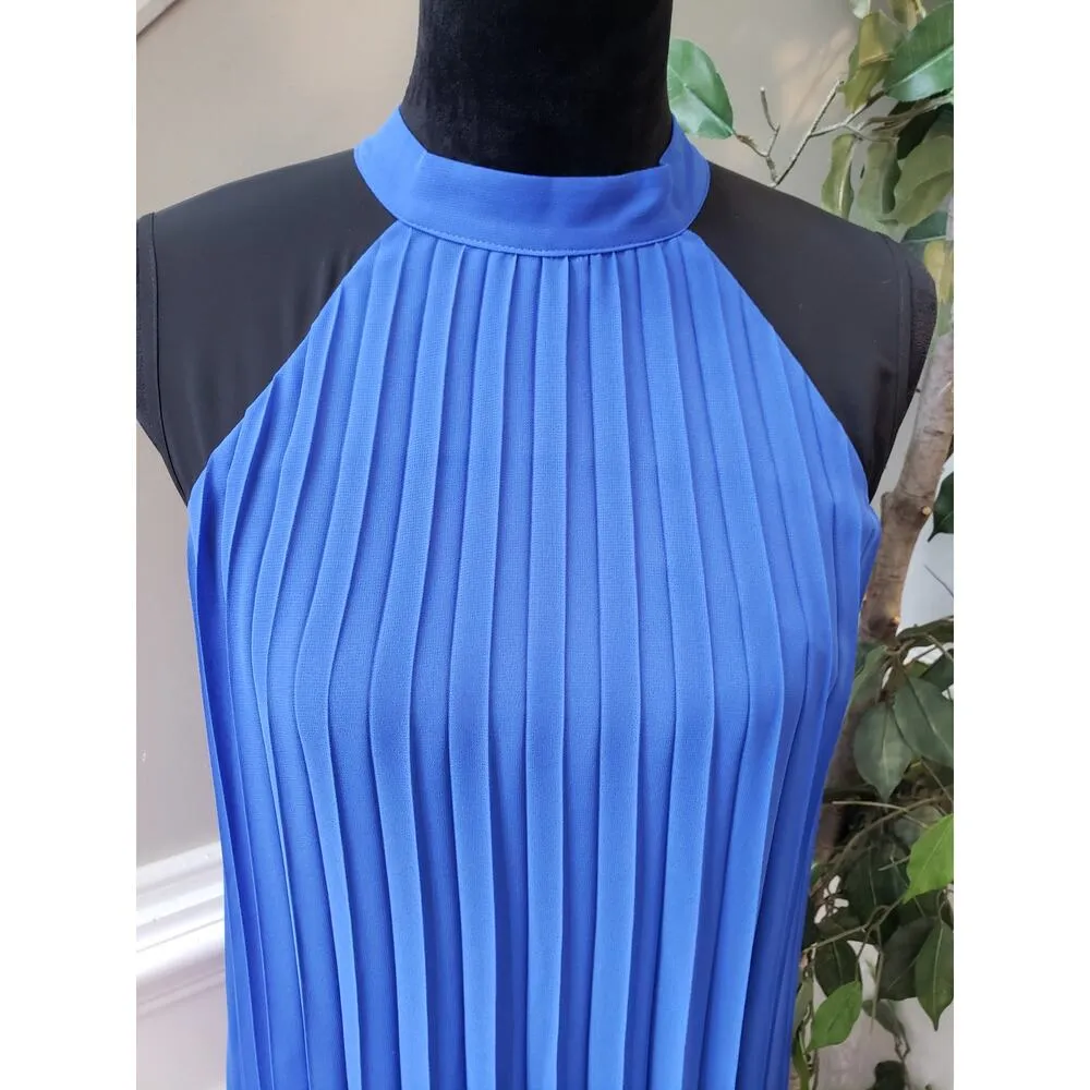 Thalia Sodi Dress Women's M Blue Black Sleeveless Pleated Polyester - Image 3