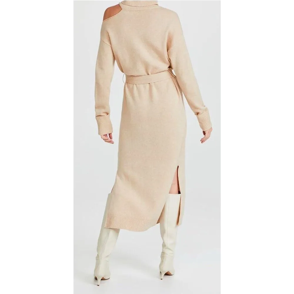 PAIGE Raundi Cutout Turtleneck Midi Wool Blend Dress In Camel Size Large 1603 - Image 2