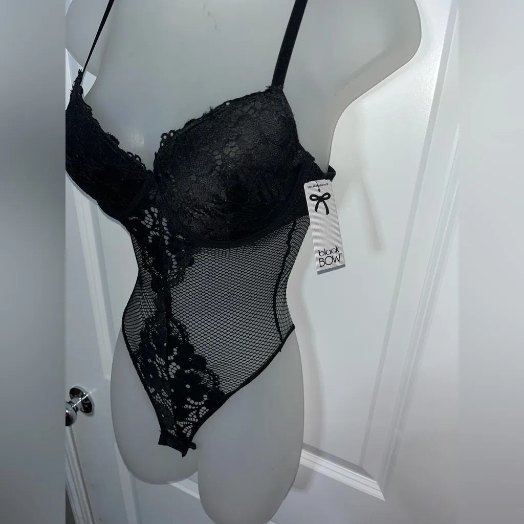 Blackbow NWT Whimsigoth Dark Academia Fishnet Lace Mesh Edgy Alt Bodysuit Sz S Black - Image 7