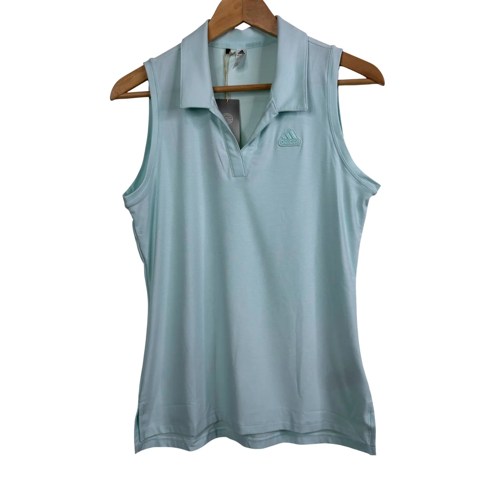 Adidas Womens Go To Sleeveless Polo Shirt Golf Top Halo Mint White Size S NWT - Image 2