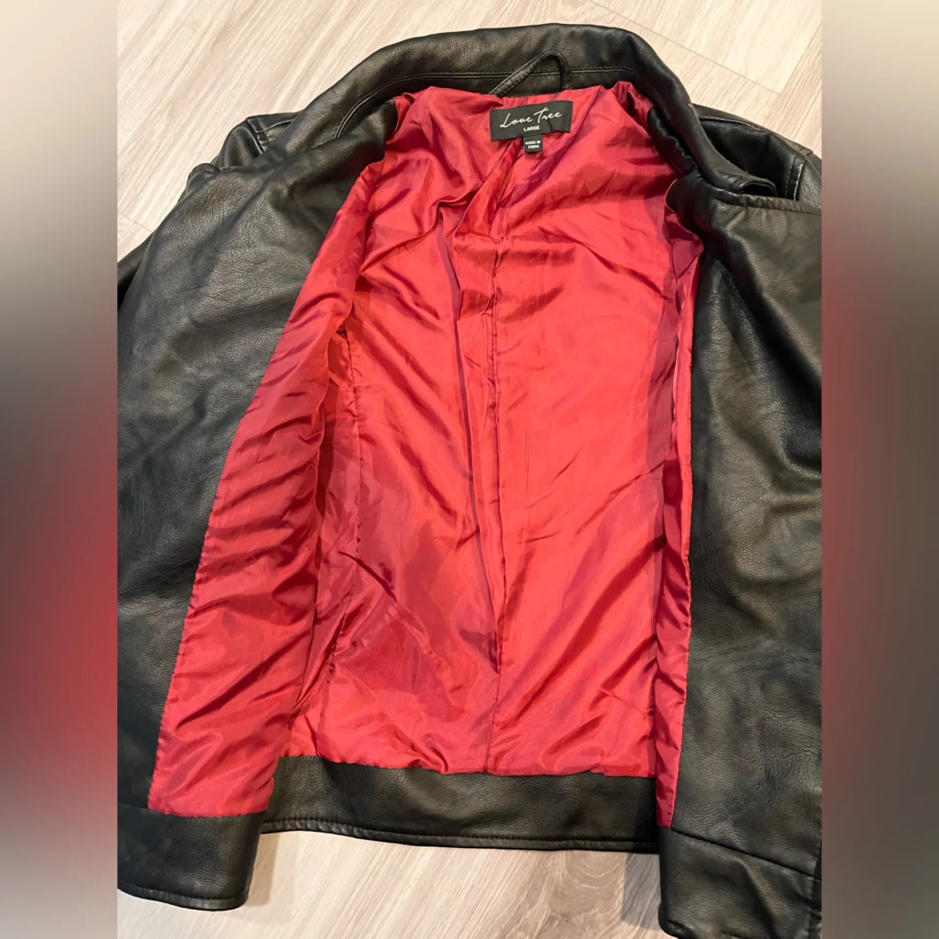 Love Tree‎ Black Leather Moto Jacket Asymmetrical Design - Image 9