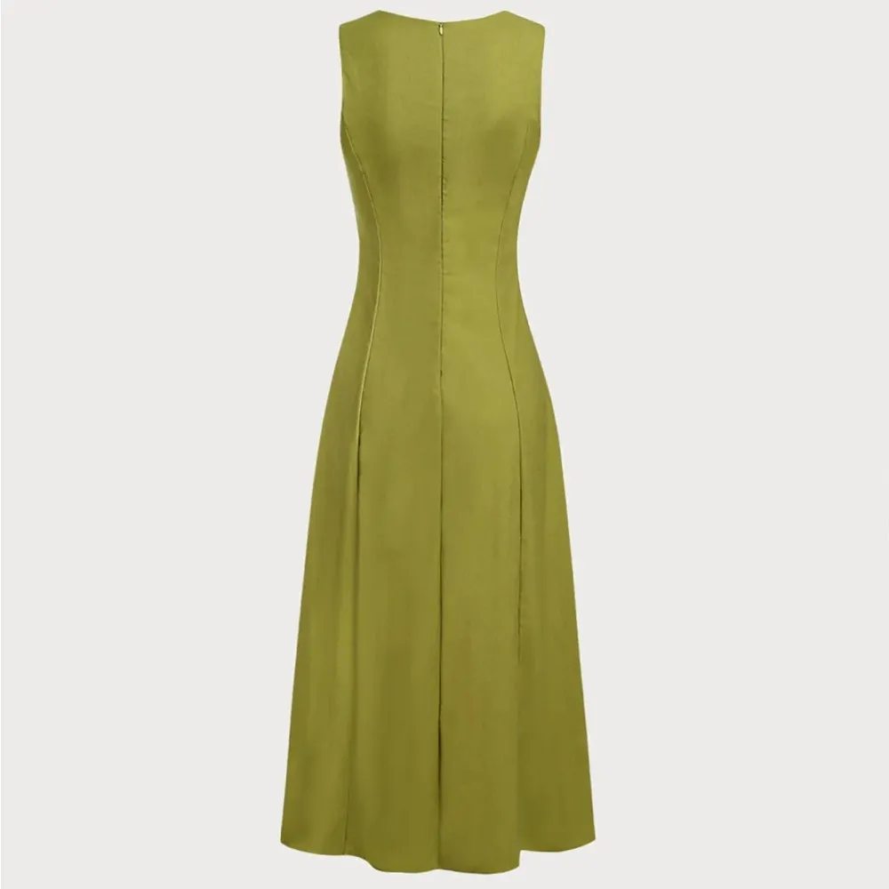 Rihoas Green Square Neck Button Sleeveless Midi Dress Size XS - Image 7