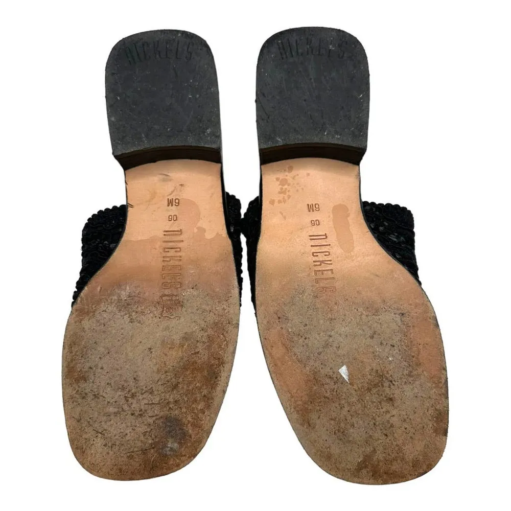 Nickels 90's Vintage Black Raffia Slide Mules Size 6 - Image 10