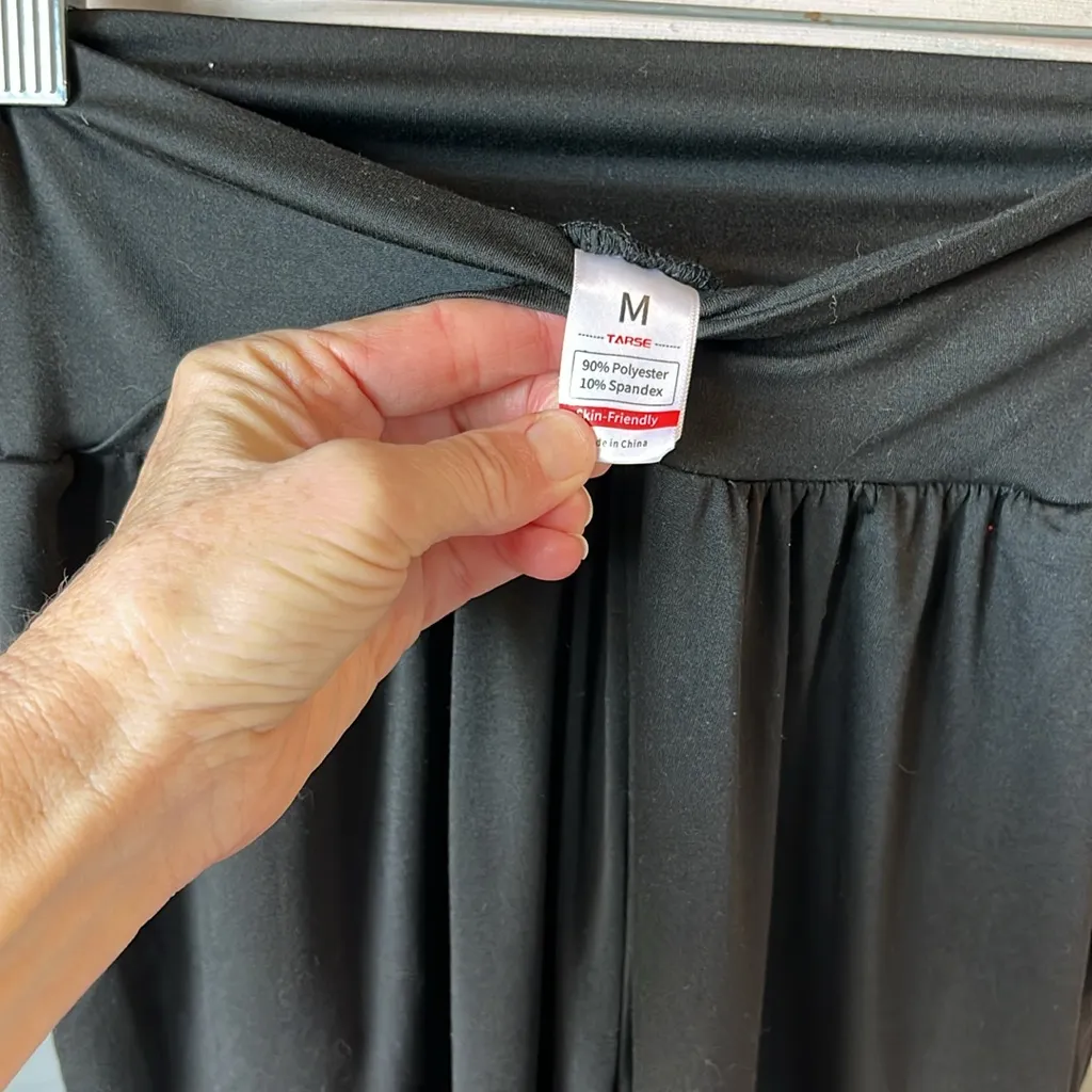 Wide Leg Pants Cross Over Waist Black Silky Stretchy Womens Medium Yoga - Image 8