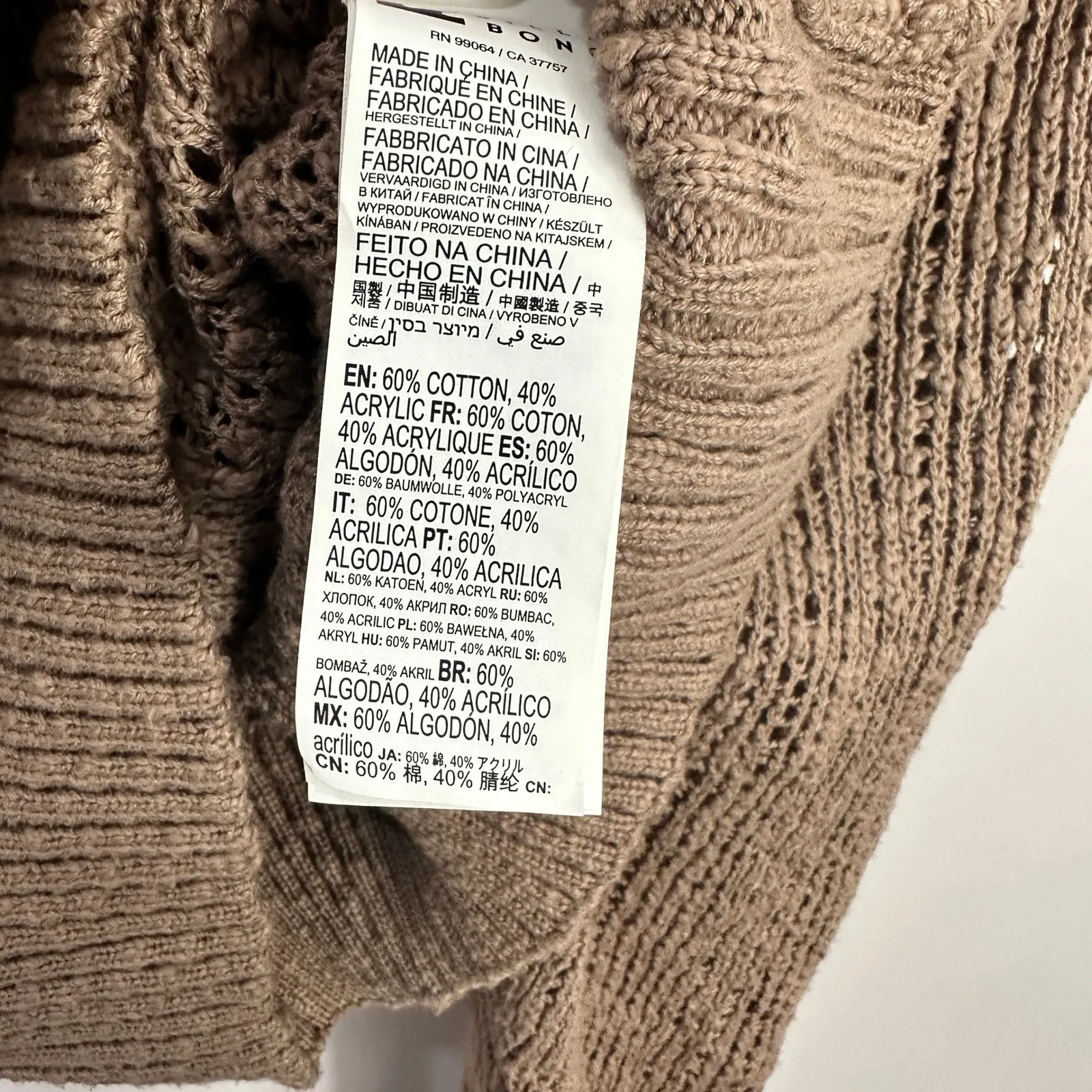 Billabong Crochet Knit Sweater Womens Large Brown Coastal Boho Granola Layering - Image 3