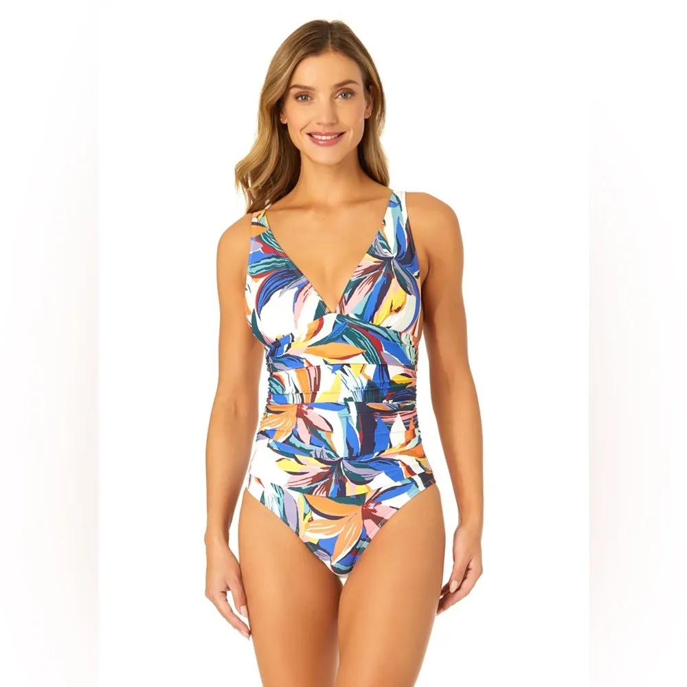 NWT Anne Cole Riviera Floral Soft Band Shirred One Piece Swimsuit 10 - Image 2