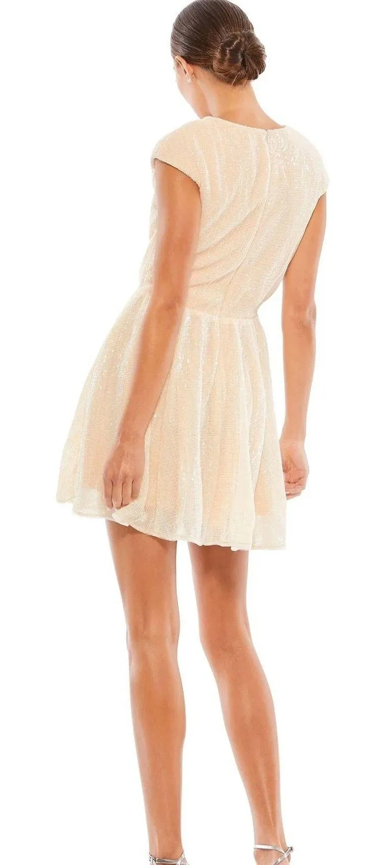 Sequined Cap Sleeved Fit & Flare Mini Dress In Porcelain - Image 2