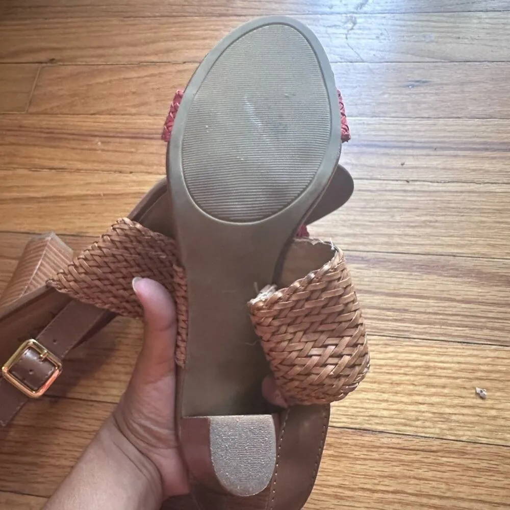 Coach and Four Rigley Coral Brown Weave Block Heels Size 9 - Image 5