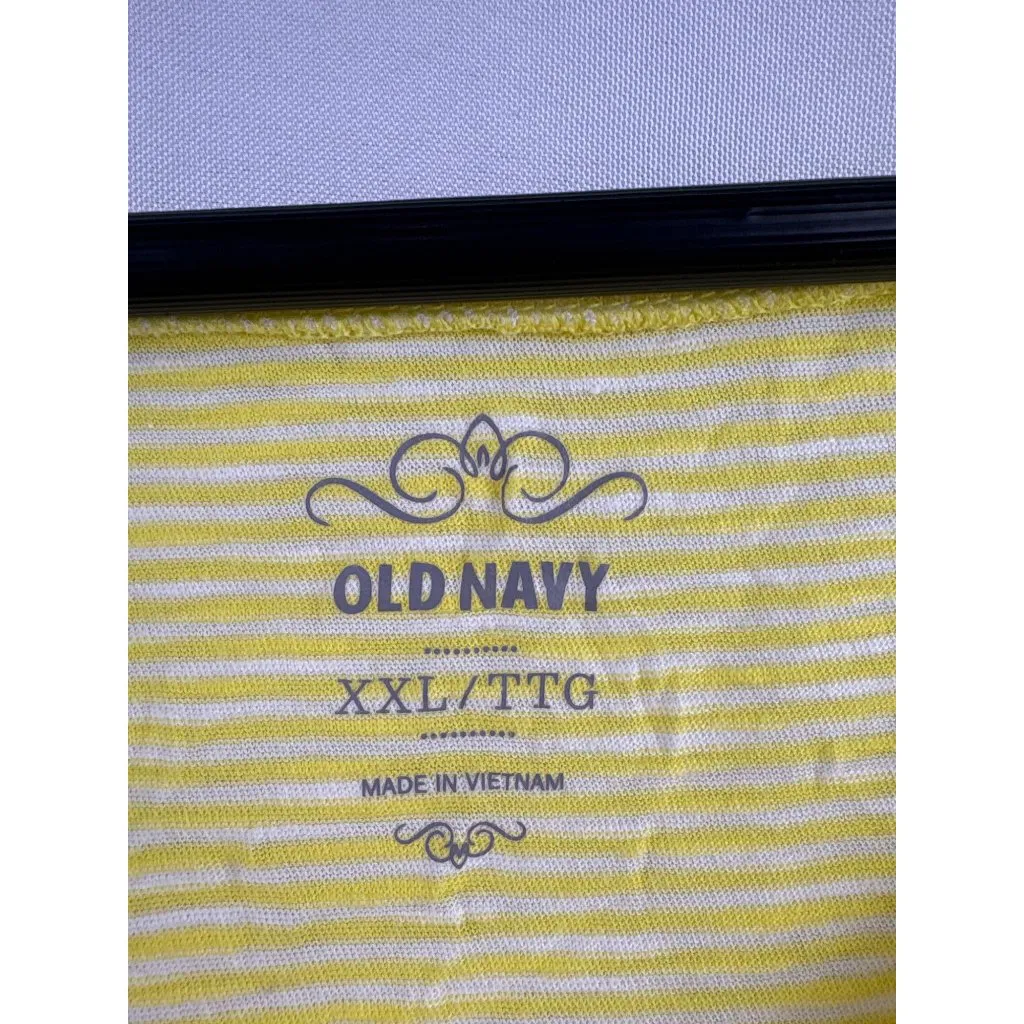 Women’s Old Navy 2XL Yellow & White Striped Long Sleeve Shirt with Ruffled Butto - Image 5