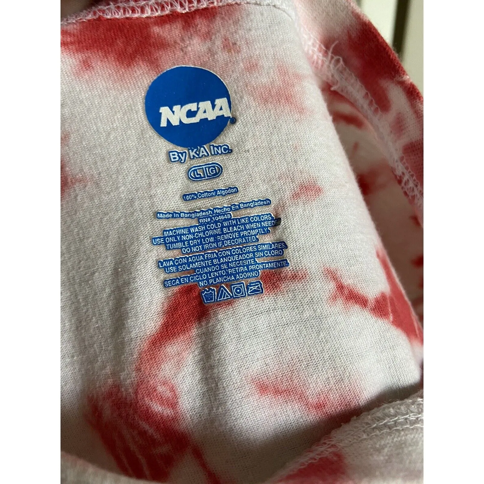 NCAA Womens Tee Sz L Red White Tie Dye UGA Georgia Bulldogs Shirt Top‎ T-Shirt - Image 5