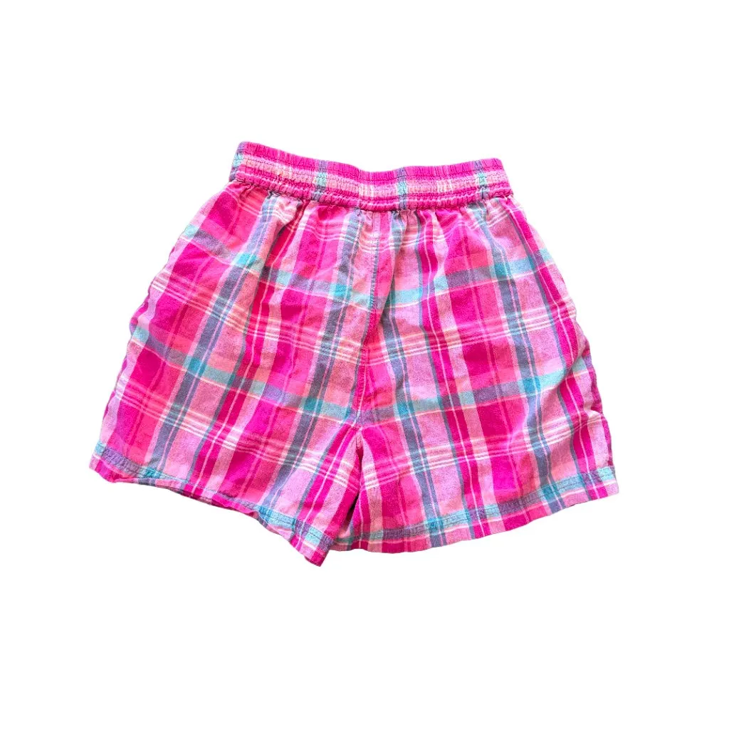 Vintage 90s Erika Madras Plaid Cotton Shorts Pink Aqua High Waist Size L Size L - Image 6