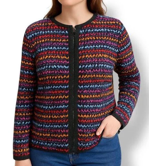 Coldwater Creek Sweater Jacket Zip Front Multi Knit Colorful Cotton Blend 1X - Image 1
