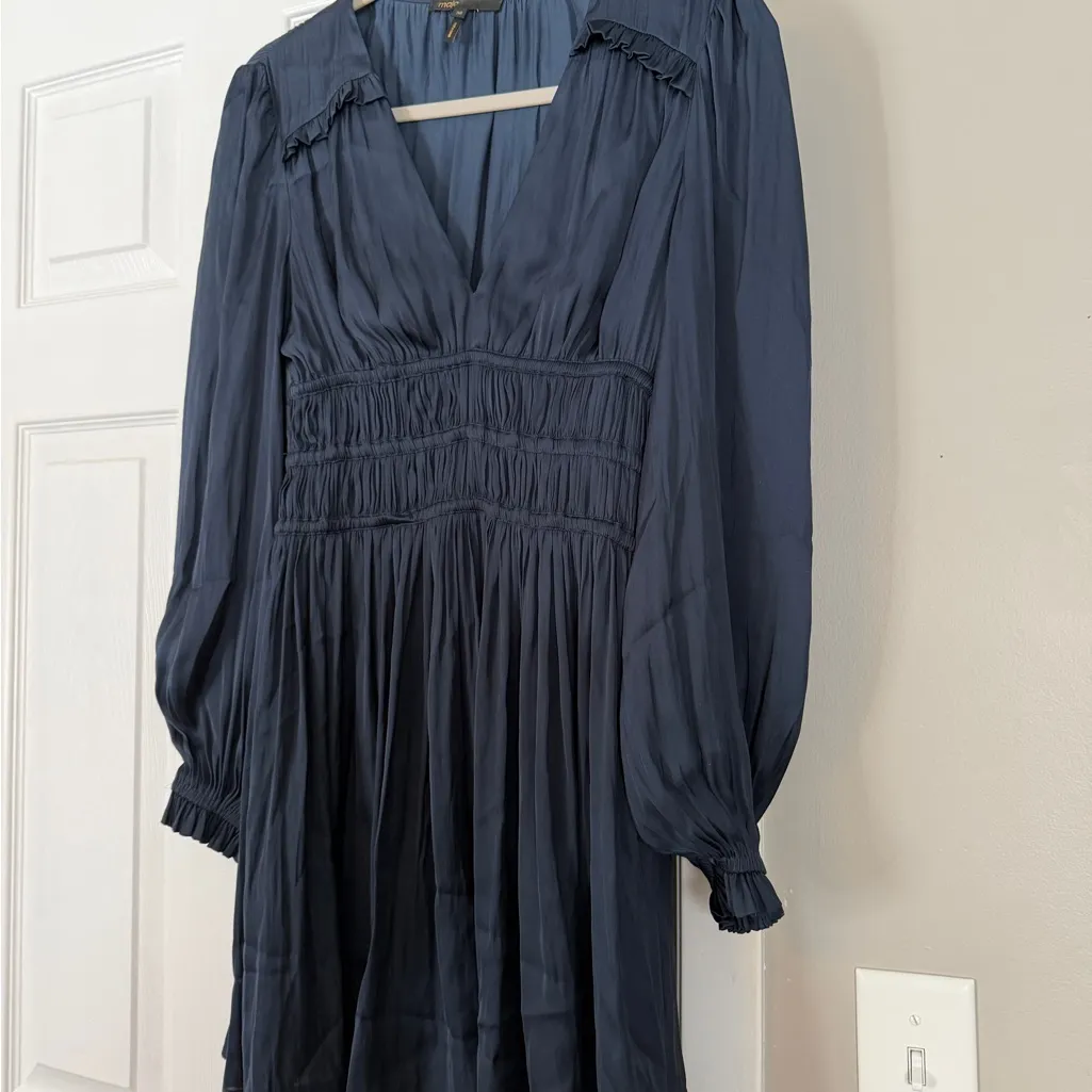 Maje Royal Navy Blue Long Sleeve Mini Dress Datenight Party Size EU36/ US Small - Image 5