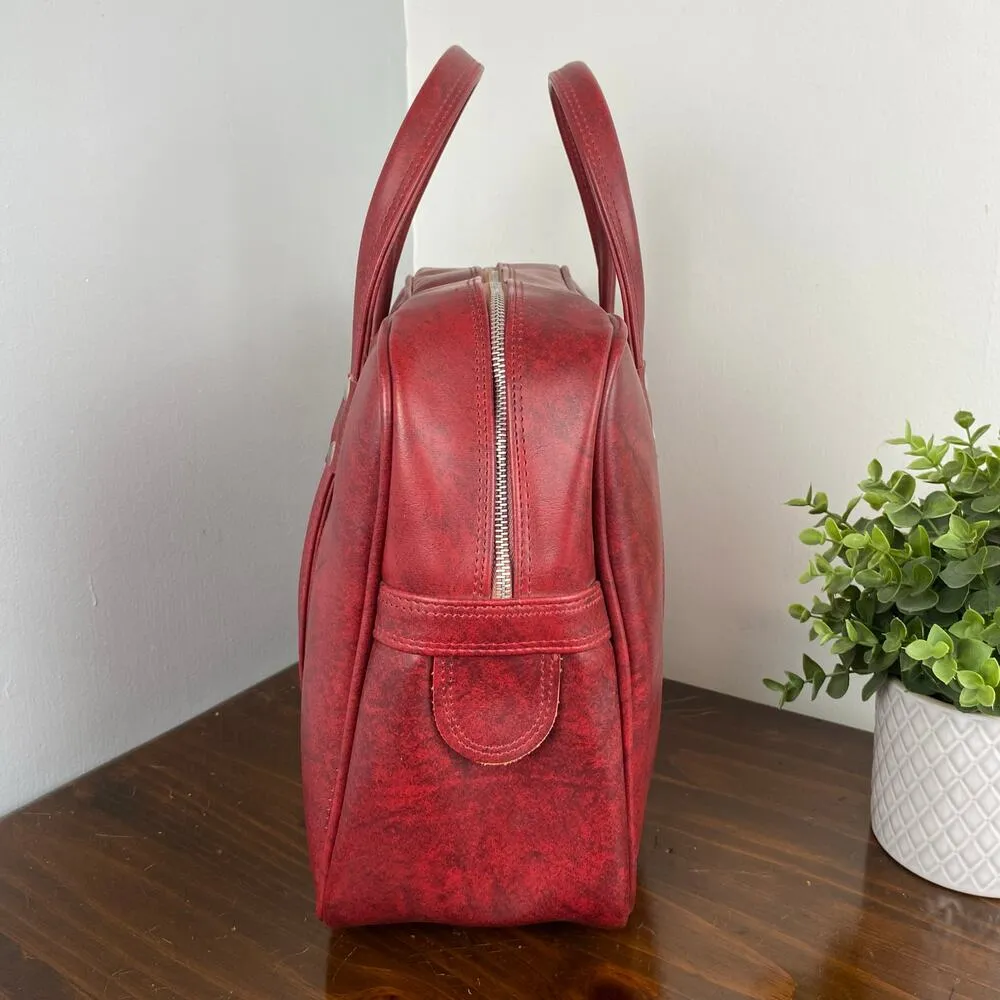 Vintage Red Three Star Travel Carry On Luggage Overnight Bag Large Tote Diaper - Image 5