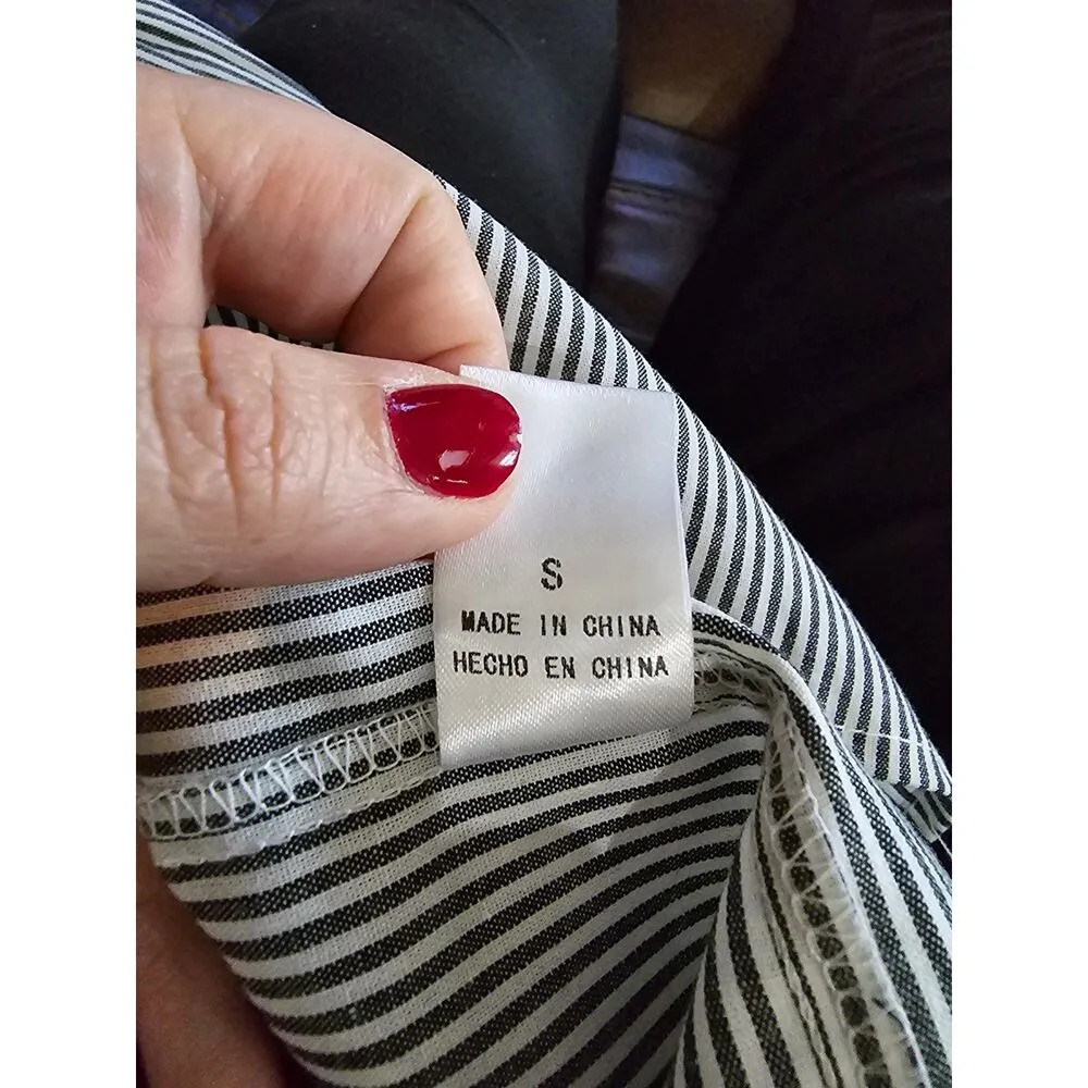 NWT Savanah Jane BabyDoll Blouse Blue Red Pinstripe Size Small Boho Embroidery - Image 9