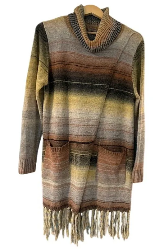 Women's Boho Southwestern turtleneck sweater MEDIUM Longline asymmetric open Gray - Image 1