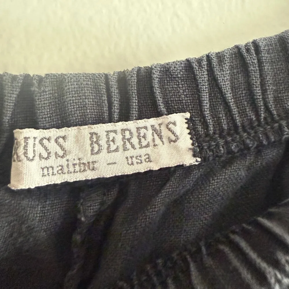 RUSS BERENS Malibu | 90s Vintage Black Linen Lace Trim Cropped Pants | Small - Image 5
