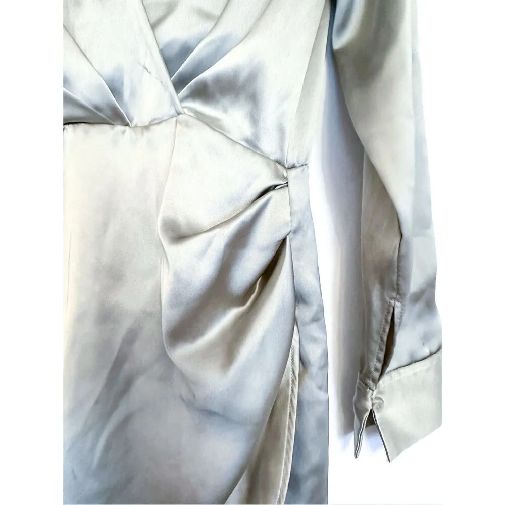 Wrap Satin Effect “Grey Green” Dress Blogger Favorite Womens X-Small - Image 9