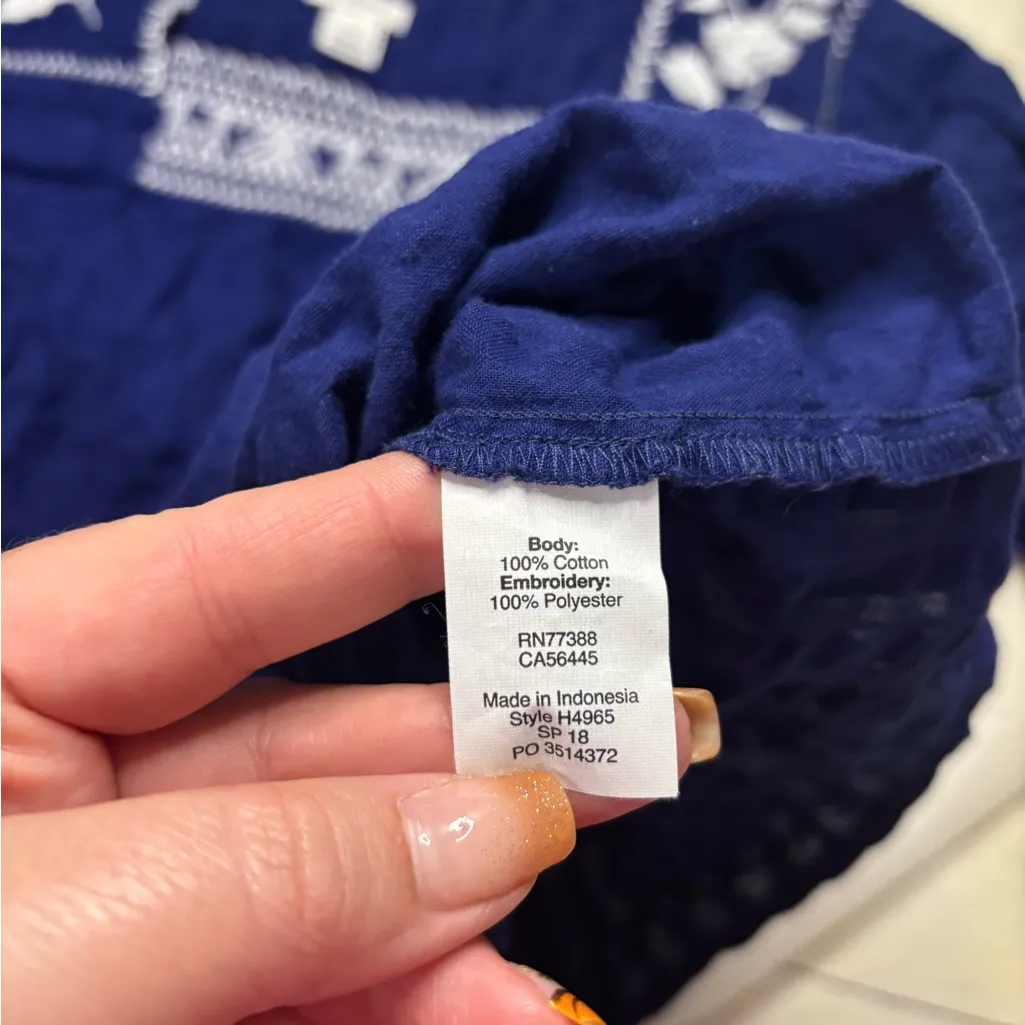 J. Crew Top Size XS Cottage Boho Square Neck Embroidered Blue Floral Peasant - Image 5