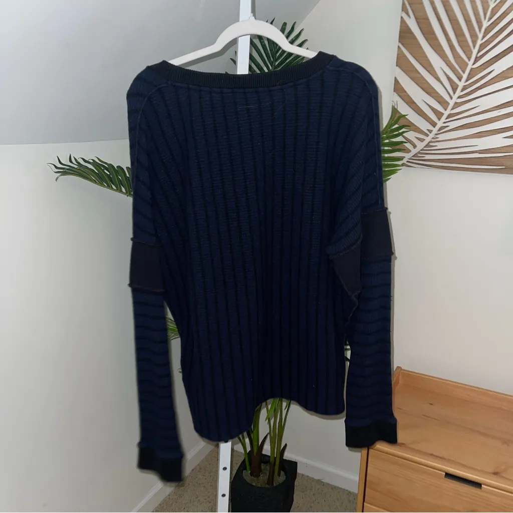 MM6 Maison Margiela Long Sleeve Striped Knit Ribbed Sweater‎ Navy Blue M Black Size XL - Image 4