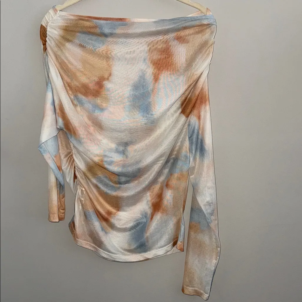 Chic Off-Shoulder Tie-Dye Women's Mesh Long Sleeve Top - Image 2