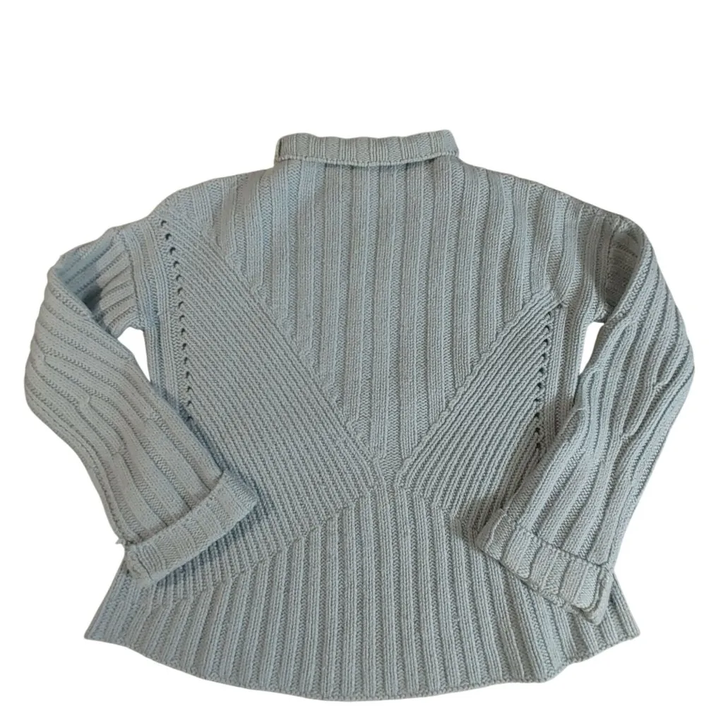 Hand Knit Sweater Pullover Tequila Solo Gray Merino Wool Ribbed Knit Mock Neck Blue Size M - Image 13