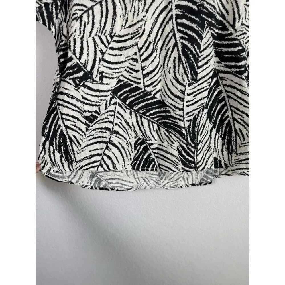 Nicole Miller 100% Linen Black Palm Print Top Size 1X Tropical Coastal Lagenlook - Image 3