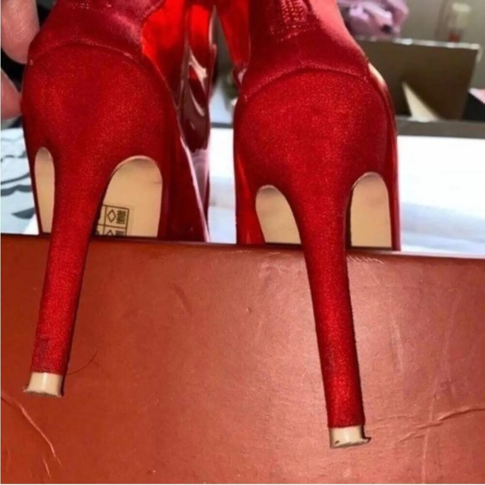 Red ankle vinyl PVC Clear and Suede Stiletto heel boots brat clubbing Size 8.5 - Image 3